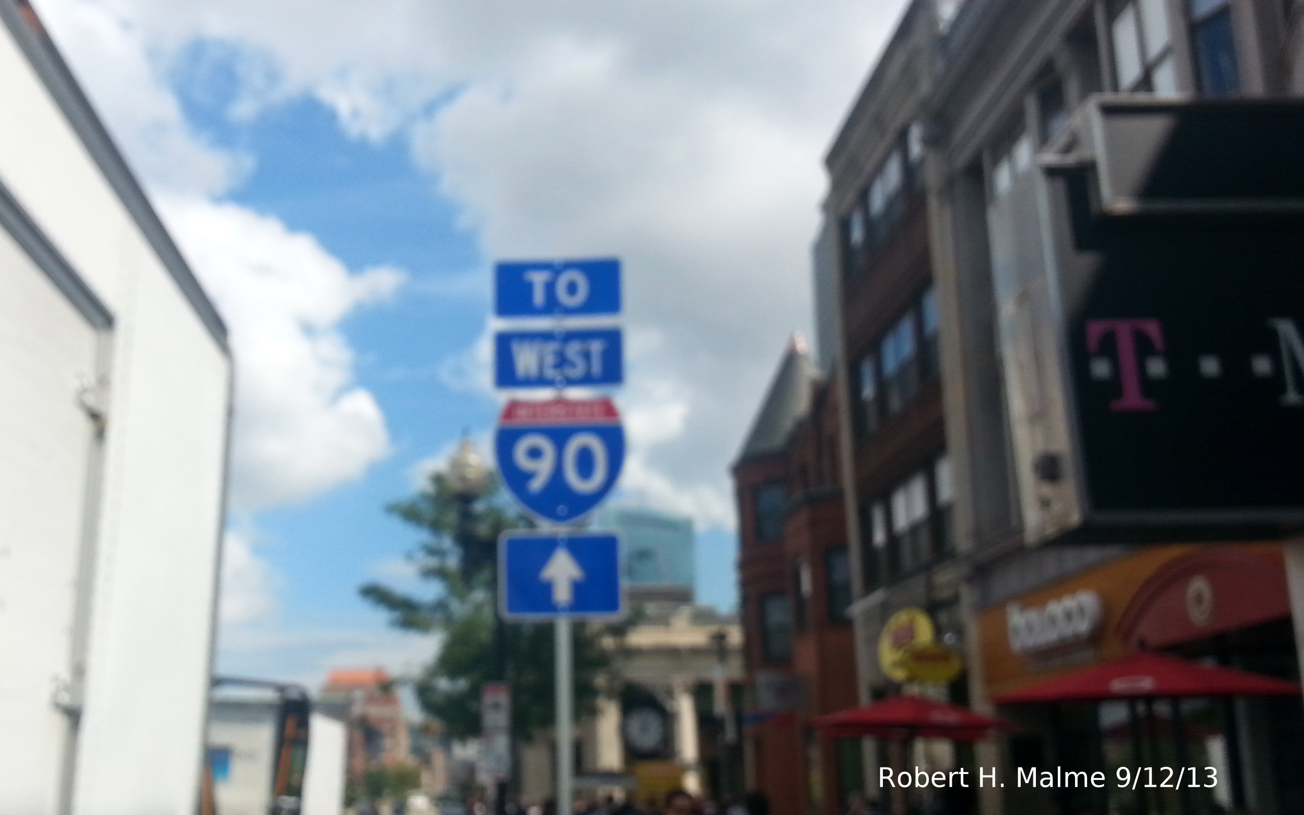 Photo of To I-90 West Sign on Boylston St Approaching Mass Ave in Boston, Sept. 2013