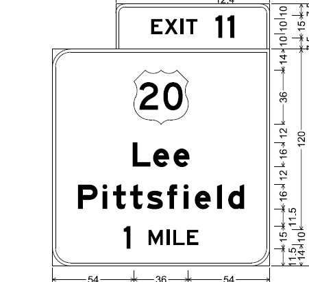 Sign plan for Exit 11 on Masspike, from MassDOT