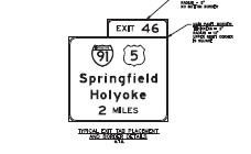 Image of sign plan for new I-91/US 5 exit on Mass. Turnpike. From MassDOT