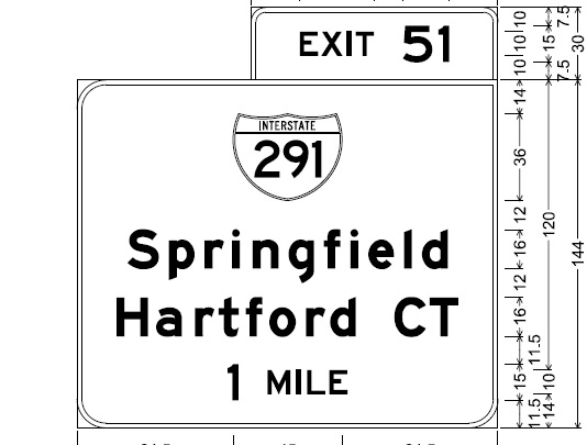 Sign plan for new Exit 51 sign on Mass Pike, from MassDOT