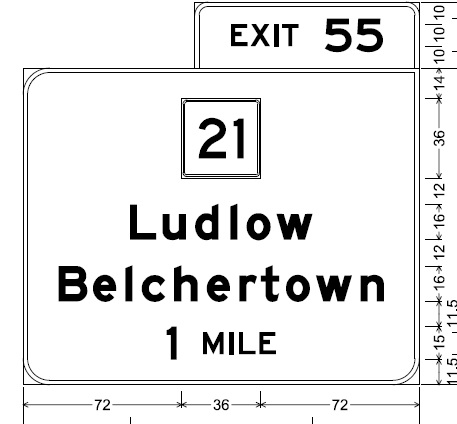 Plan for new exit sign for Exit 55 on Mass Pike, from MassDOT