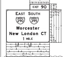 Image of sign plan for I-290/I-395 Exit on Mass. Turnpike. From MassDOT