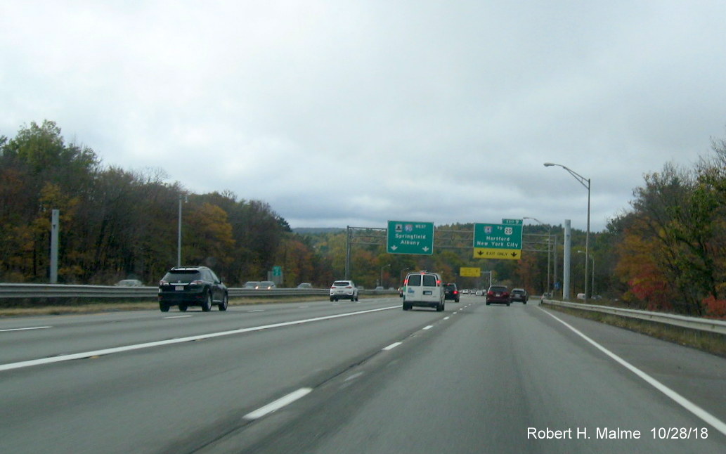 Image of newly placed support posts for future I-84 overhead exit ramp signs on I-90/Mass Pike West in Sturbridge, taken on Oct. 28, 2018