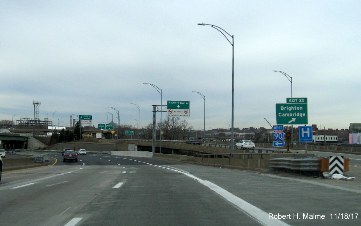 Image of new ramp signage at Allston-Brighton/Cambridge exit on I-90 West in Boston