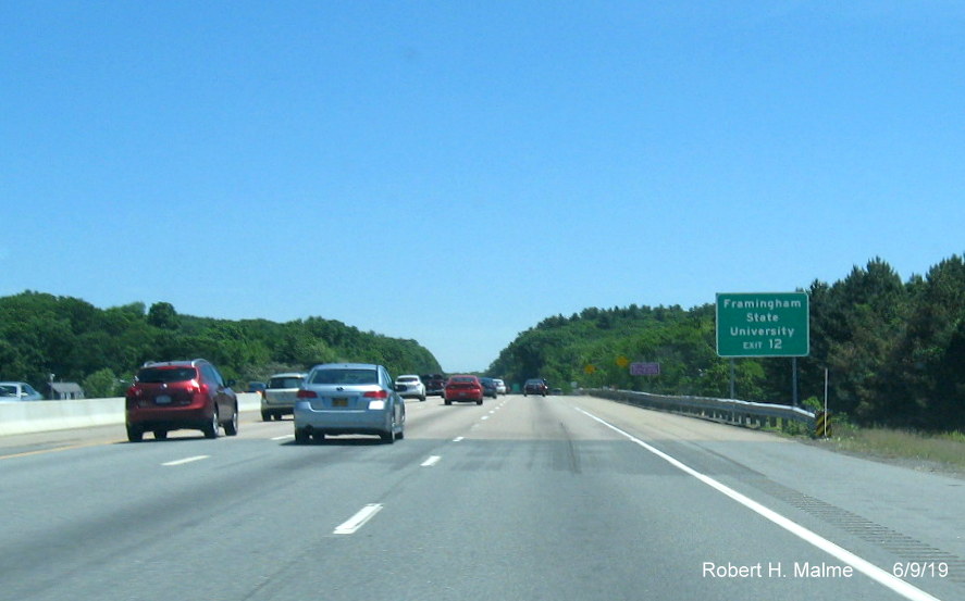 Image of new auxiliary sign for MA 9 exit on I-90/Mass Pike West in Framingham