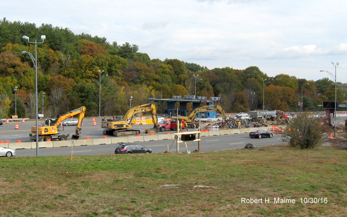 Image of Mass Pike Weston Toll Plaza being demolished after start of Electronic Tolling