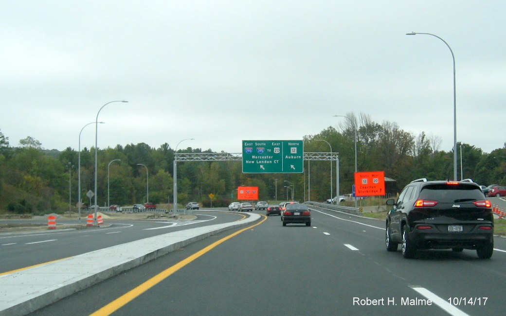 Image of new overhead signage in location of former toll plaza at Auburn exit to I-290 and I-395 off of I-90/Mass Pike