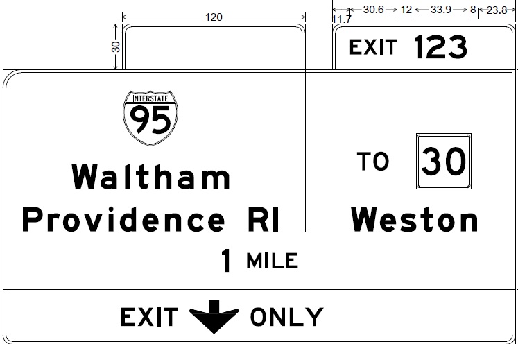 Plan for new exit sign on I-90 west for I-95 exit with new exit number, from MassDOT