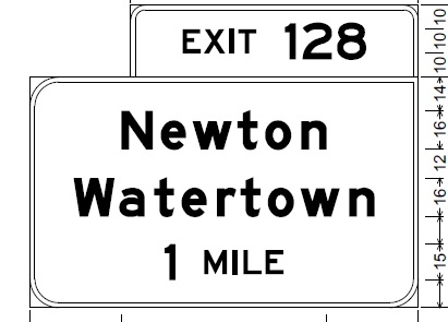Plan for new 1-Mile exit sign with new exit number for Newton Exit on Mass Pike, from MassDOT