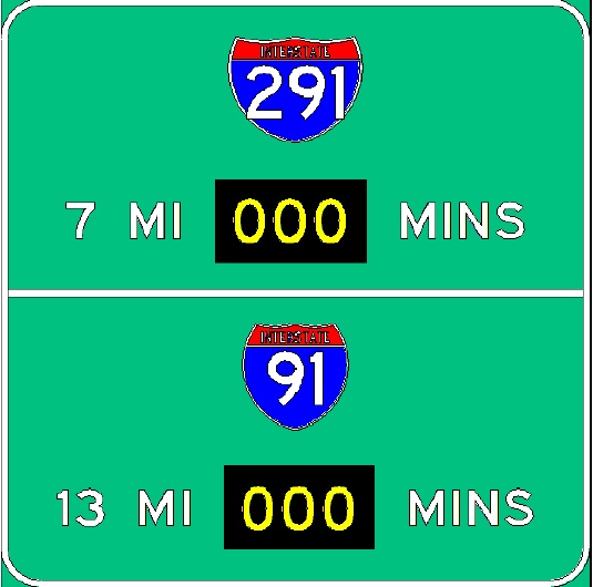 Sketch of planned RTT sign on I-90 West in Wilbraham, from MassDOT
