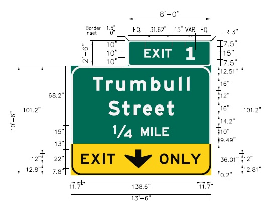 Image of I-91 North Trumbull Street Exit 1 sign plan in New Haven, CTDOT, 
 February 2026