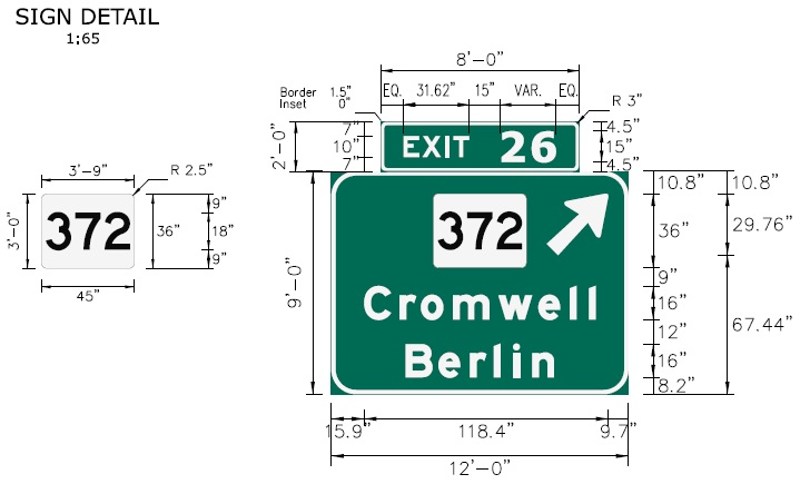 Image of I-91 CT 372 Exit 26 sign plan in New Britain, CTDOT, 
 February 2026