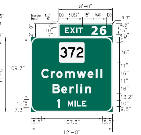 Image of I-91 CT 372 Exit 26 sign plan in New Britain, CTDOT, 
 February 2026