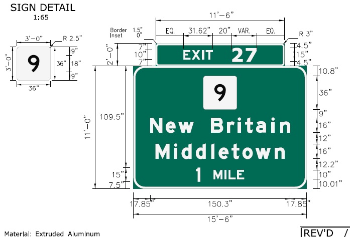 Image of I-91 CT 9 Exit 27 sign plan in New Britain, CTDOT, 
 February 2026