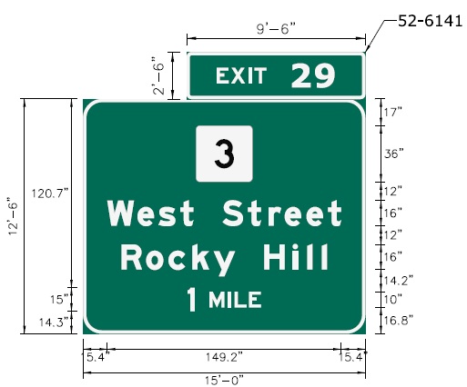 Image of I-91 CT 3 Exit 29 sign plan in Rocky Hill, CTDOT, 
 February 2026