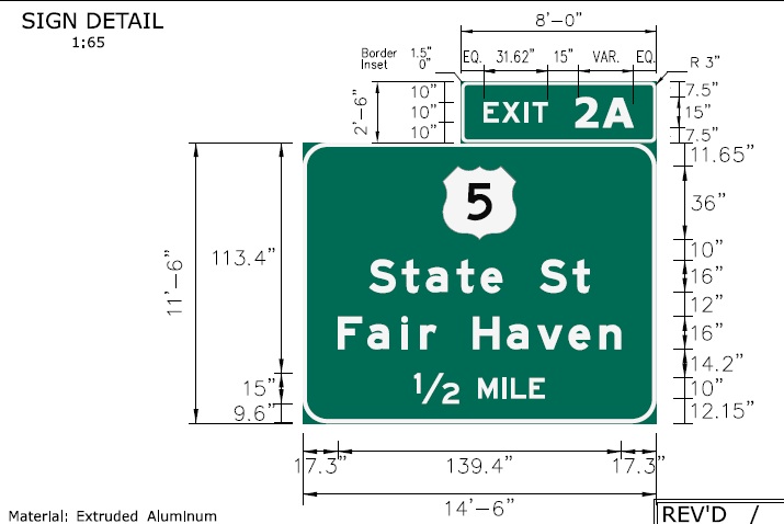 Image of I-91 US 5 Exit 2A sign plan in New Haven, CTDOT, 
 February 2026