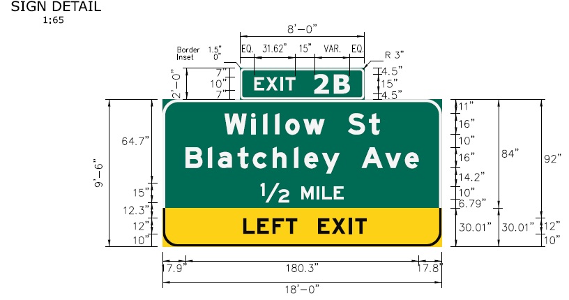 Image of I-91 Willow Street Exit 2B sign plan in New Haven, CTDOT, 
 February 2026