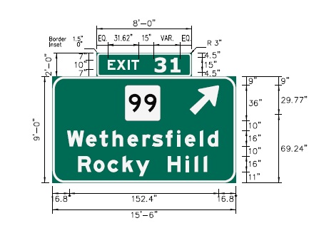 Image of I-91 CT 99 Exit 31 sign plan in New Britain, CTDOT, 
 February 2026