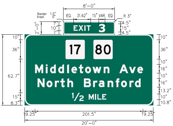 Image of I-91 North CT 17/80 Exit 3 sign plan in New Haven, CTDOT, 
 February 2026