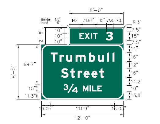 Image of I-91 South Trumbull Street Exit 3 sign plan in New Haven, CTDOT, 
 February 2026