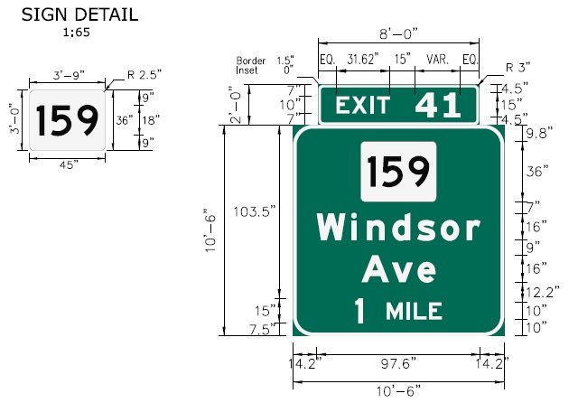 Image of I-91 CT 159 Exit 41 sign plan in Bloomfield, CTDOT, 
 February 2026