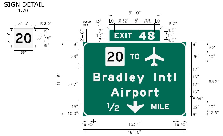 Image of I-91 CT 20/Bradley Airport Exit 48 sign plan in Windsor Locks, CTDOT, 
 February 2026