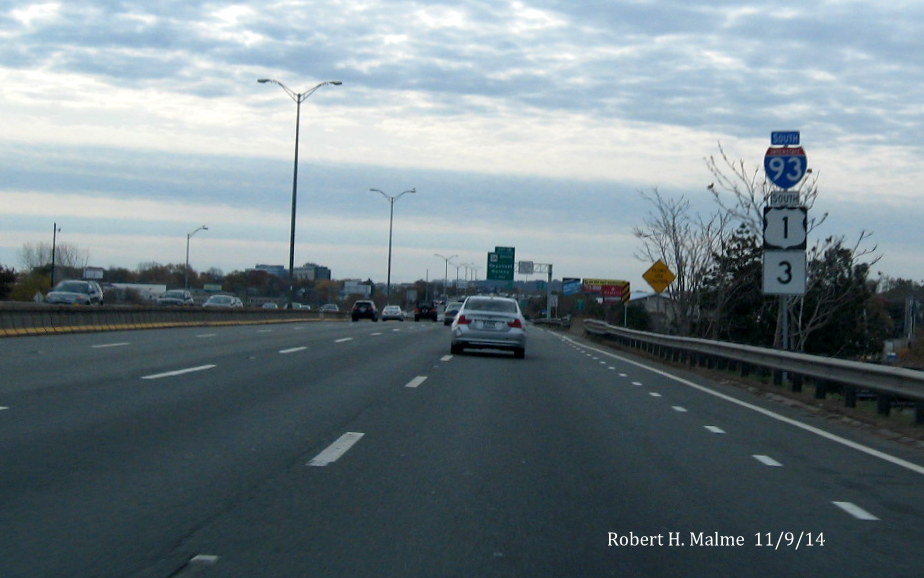 Image of new reassurance markers after Freeport St on-ramp to I-93 South in Boston