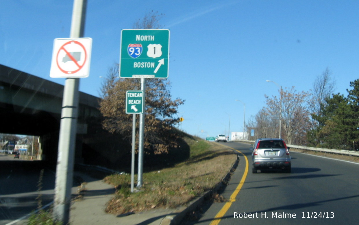 View of Newly Place Mas Guide Sign for i-93 North in Boston