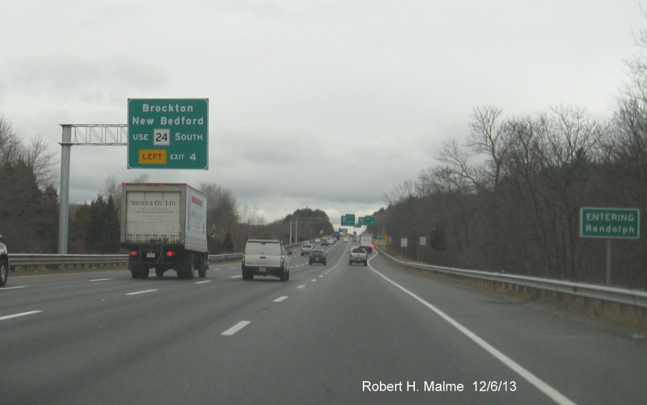 Image of newly installed MA 24 Auxiliary Overhead Sign, I-93 South, 12/6/13