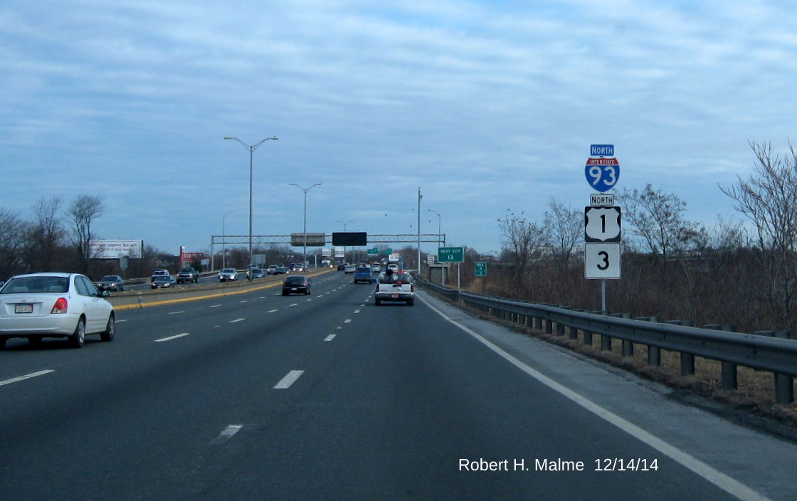 Image of Reassurance markers on I-93 North after Neponset River Bridge in Boston