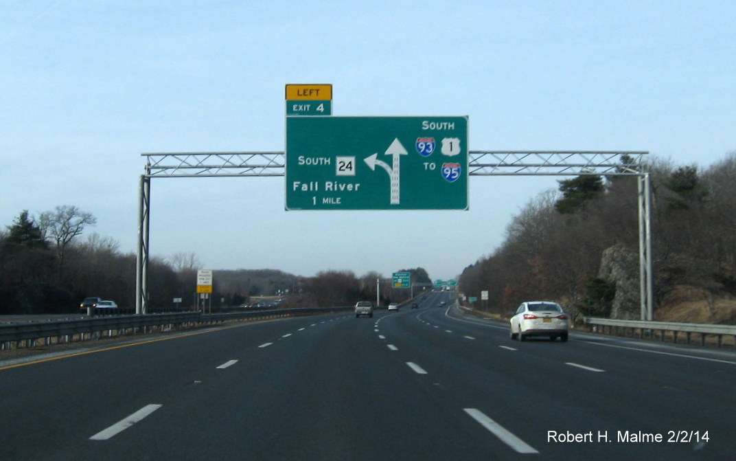 Image of new MA 24 Exit overhead on I-93 South in Quincy