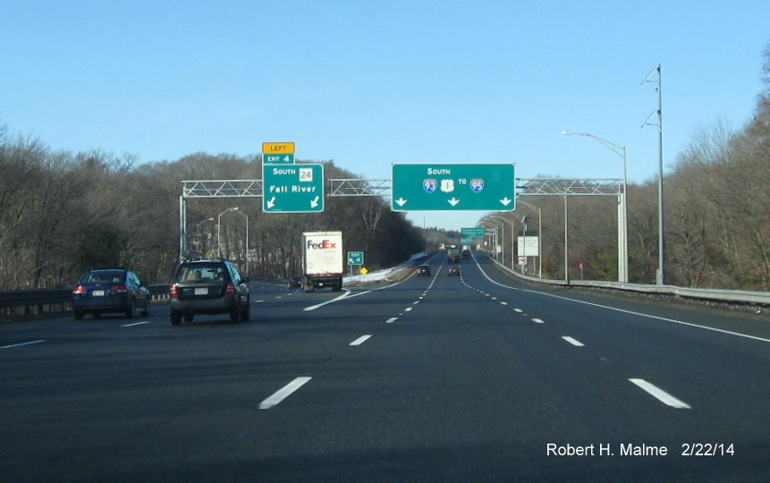 Image of new Overhead signs at MA 24 Exit on I-93 in Randolph