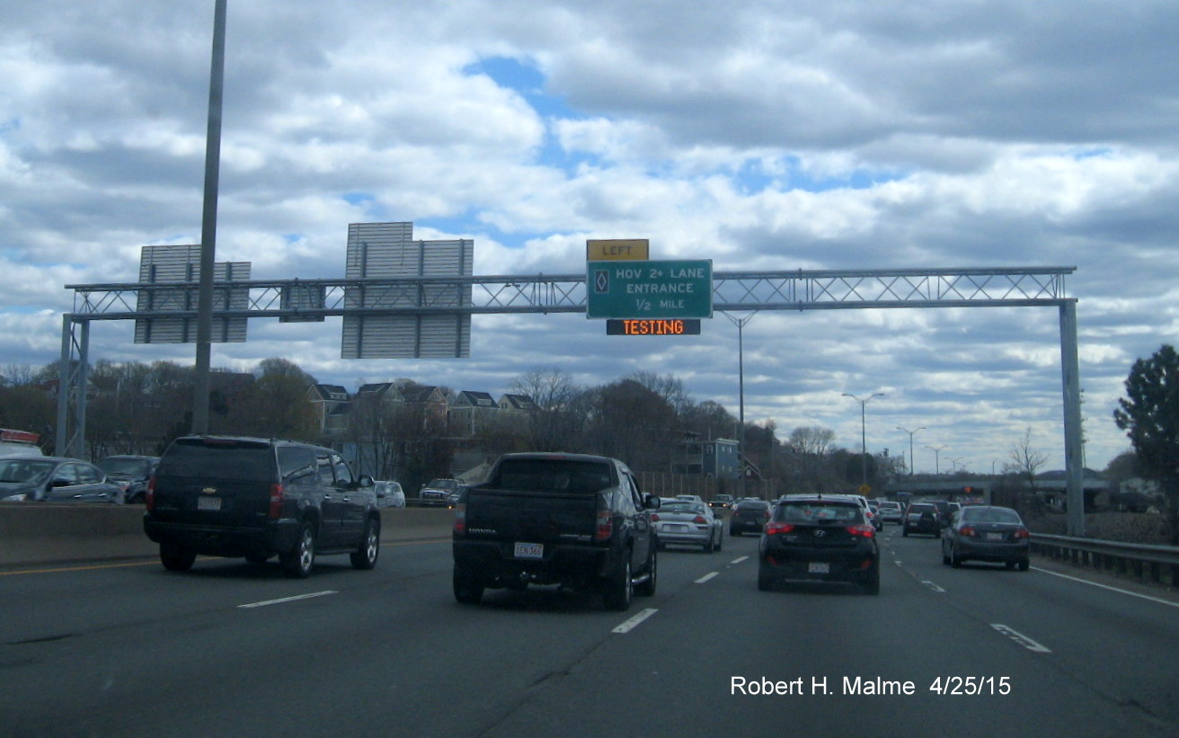 Image of VMS sign in test mode on I-93 South in Boston