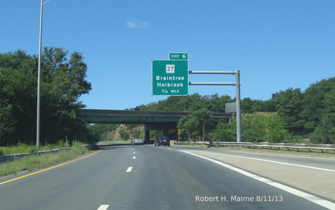 Photo of MA 37 exit sign on ramp from MA 3 North to I-93 South