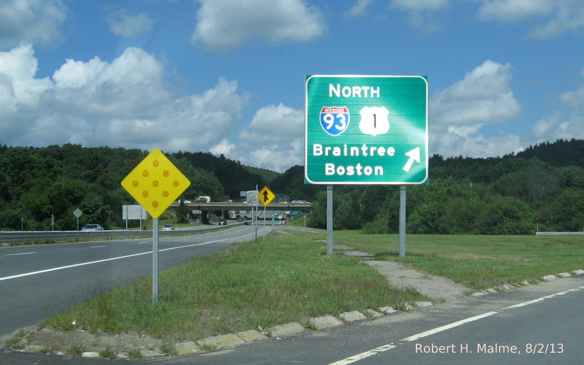 Photo of onramp signage for I-93 North from MA 28 North in Randolph