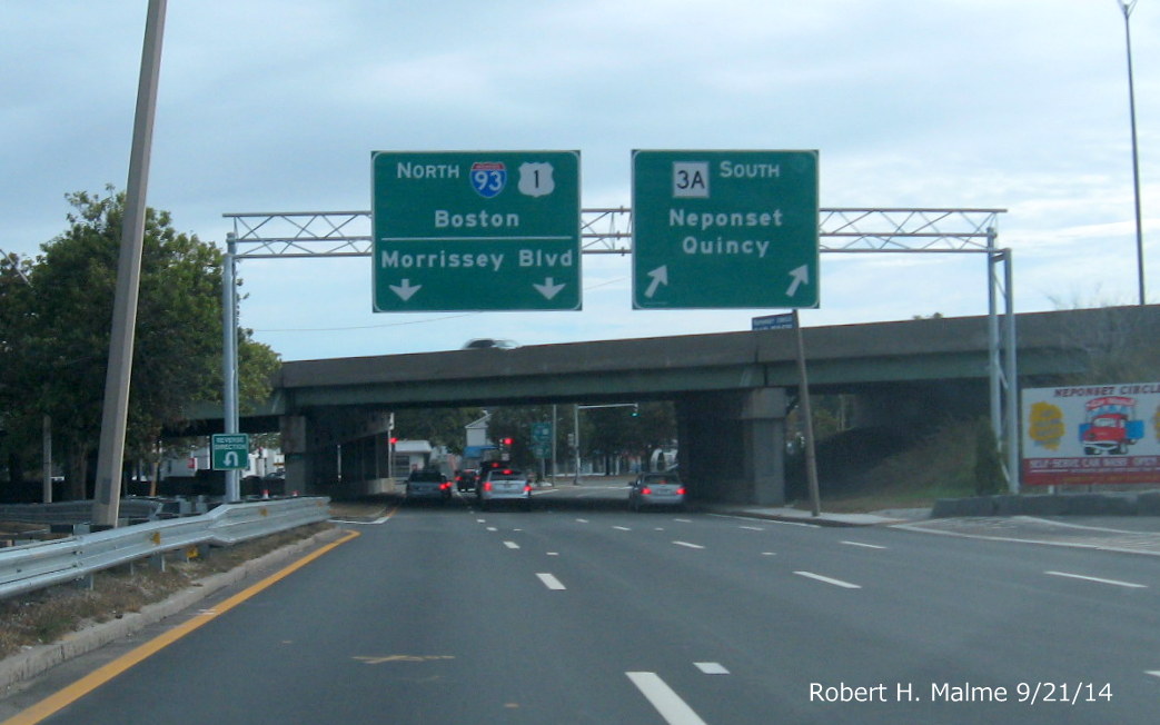 Image of new signs for the Neponset Circle on-ramps to I-93 North in Boston