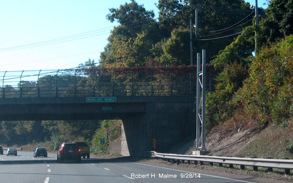 Image of new support posts for future overhead signs on I-93 South in Quincy
