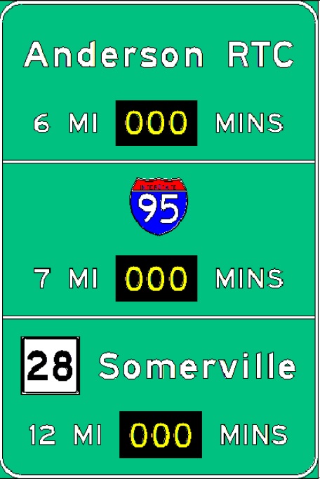 Sketch of planned RTT sign along I-93 South in Andover, from MassDOT