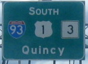 Closeup image of I-93/US 1/MA 3 sign on SE Expressway in Boston