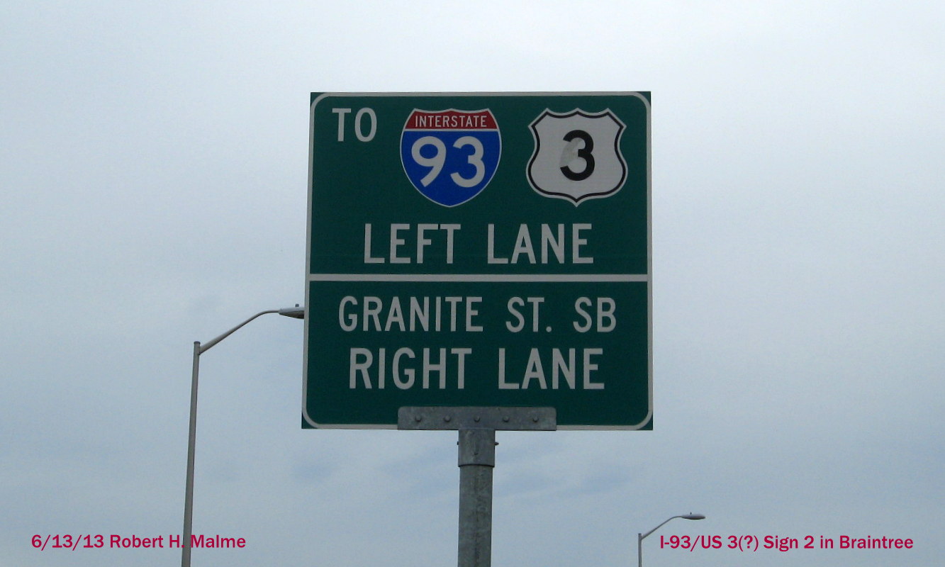 2 of 2 I-93/US 3 Guide Signs on Forbes Rd in Braintree 