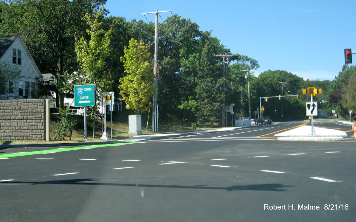 Image of new I-95 South guide sign at new on-ramp from Kendrick St. in Needham