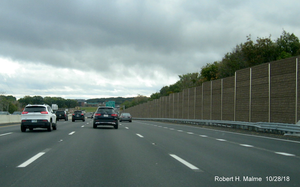 Image of new right and auxiliary lane along I-95 South in completed Add-A-Lane Project work zone in Needham