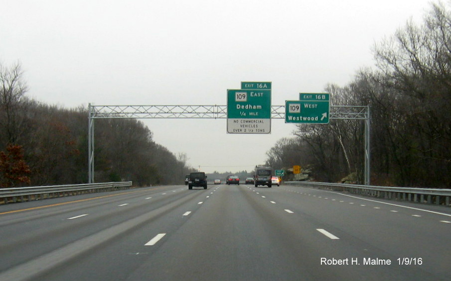 Image of opened four lane I-95 before MA 109 exit in Dedham