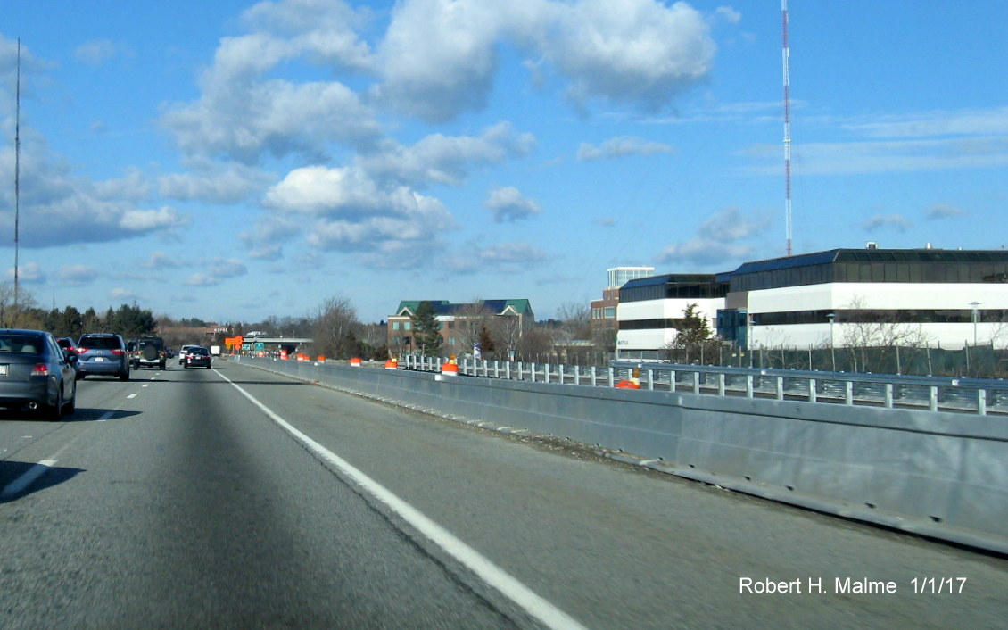 Image of construction in area of merge between future Kendrick St. off-ramp and I-95/128 North in Needham