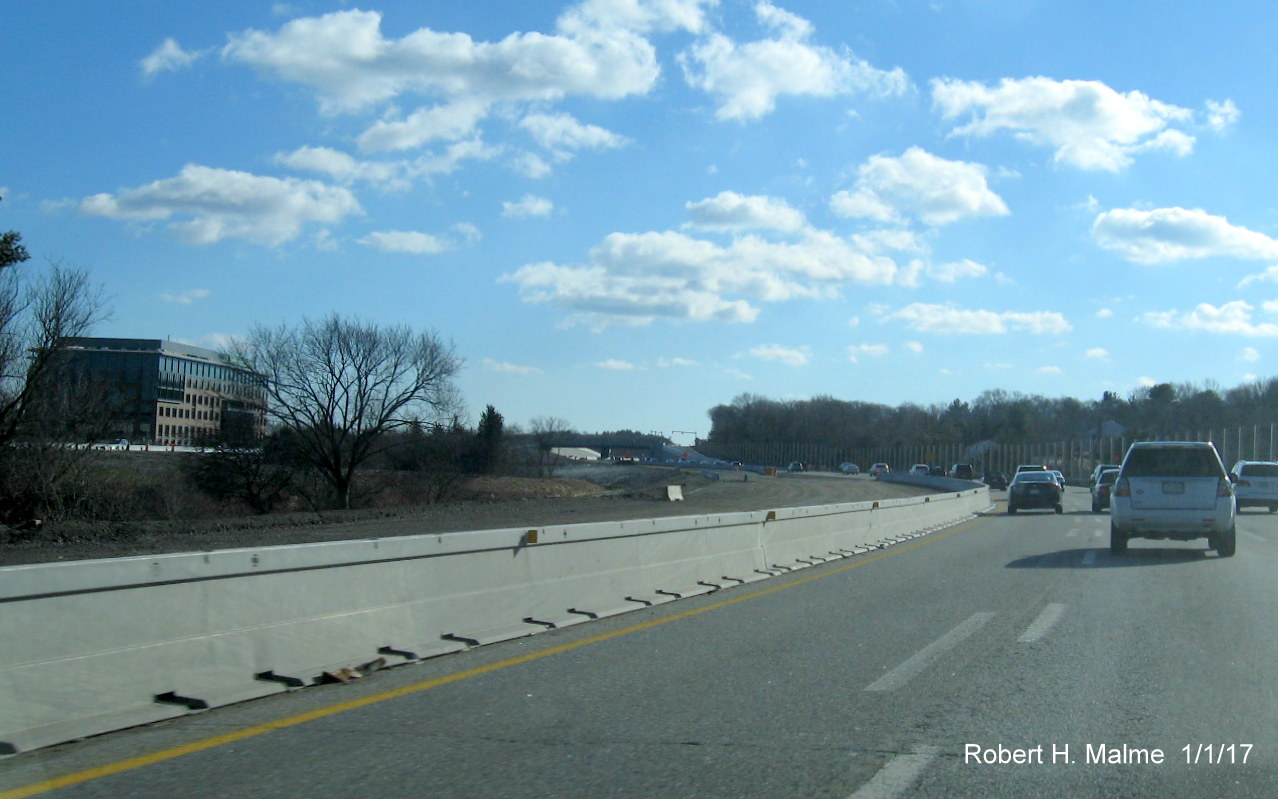 Image of construction in center median of I-95/128 for new lanes as part of Add-A-Lane project in Needham