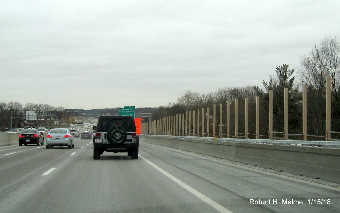 Image of construction along I-95 South in Add-A-Lane Project work zone in Needham