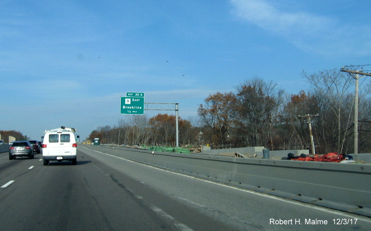 Image of construction progress on right shoulder of I-95 North in Add-A-Lane Project work zone in Needham