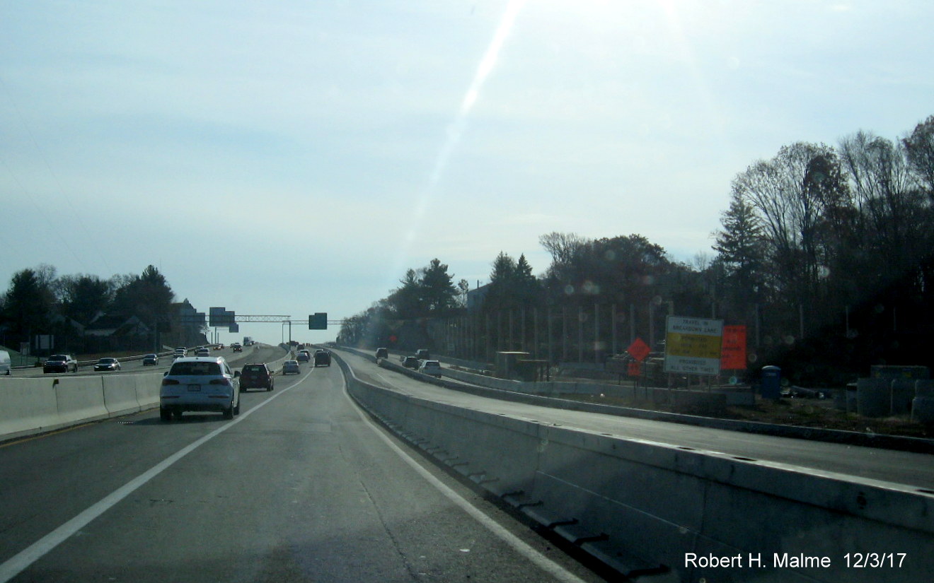 Image of construction progress along I-95 South in Add-A-Lane Project work zone in Wellesley