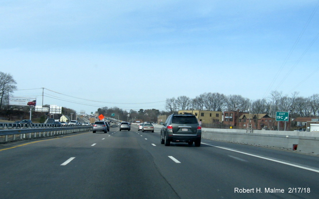 Image of I-95 North lanes after Highland Ave bridge in Add-A-Lane Project work zone in Needham