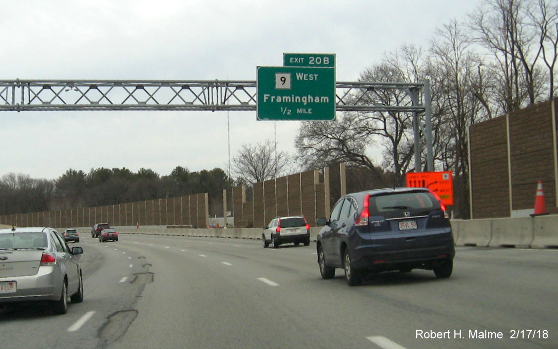 Image of nearly completed noise wall along I-95 South prior to MA 9 exit in Wellesley